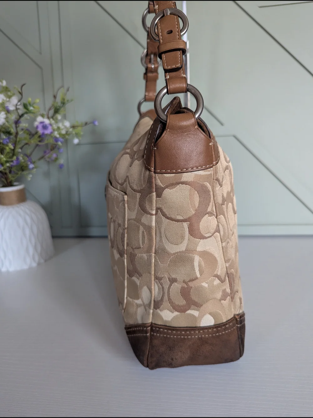 Coach Signature Jacquard Hobo Bag in Khaki/Tan